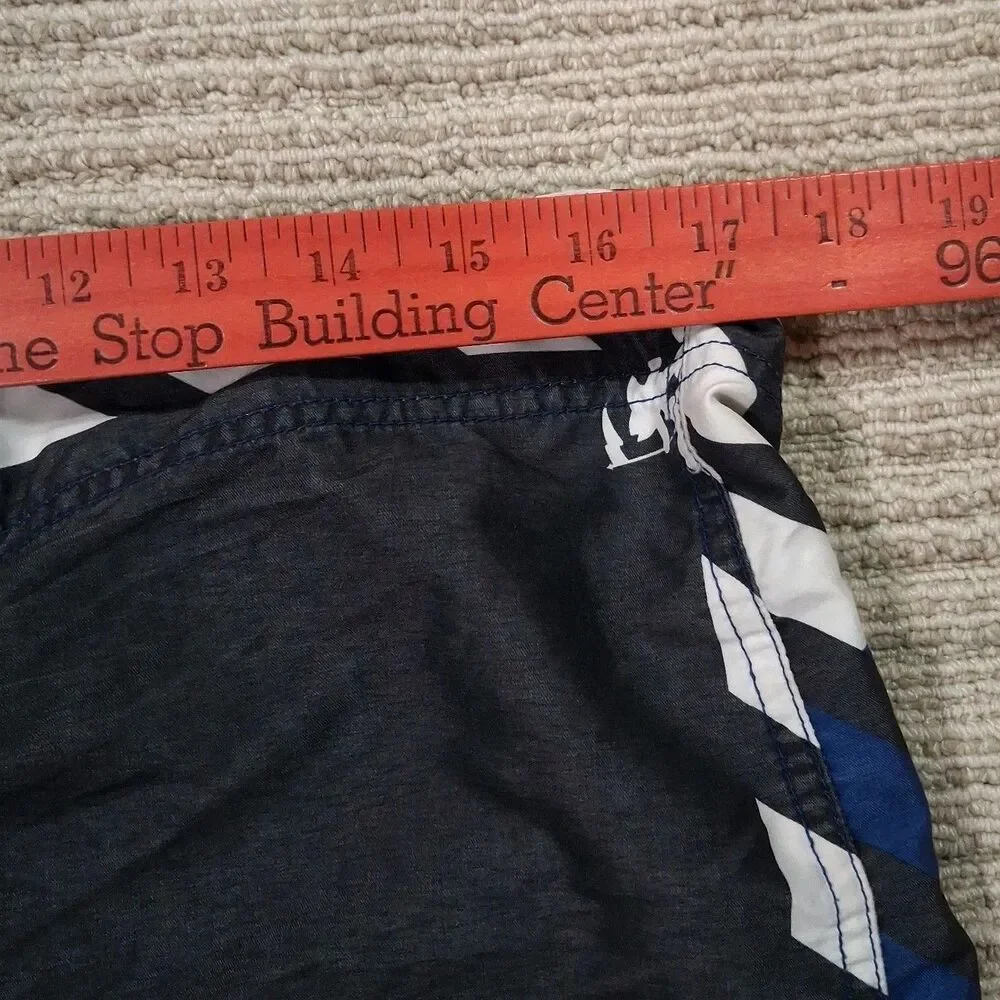 Ironman Triathlon Men's Board Shorts Size 34 Black Blue White Striped Swim...
